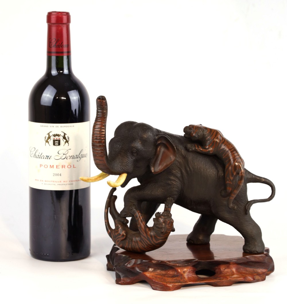 A Japanese Meiji Period Bronze of Tigers and Elephant View VII