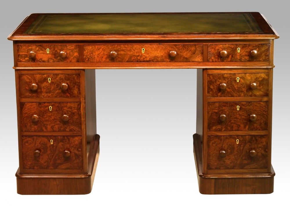 A Fine Victorian Burr Walnut and Mahogany Partners Desk