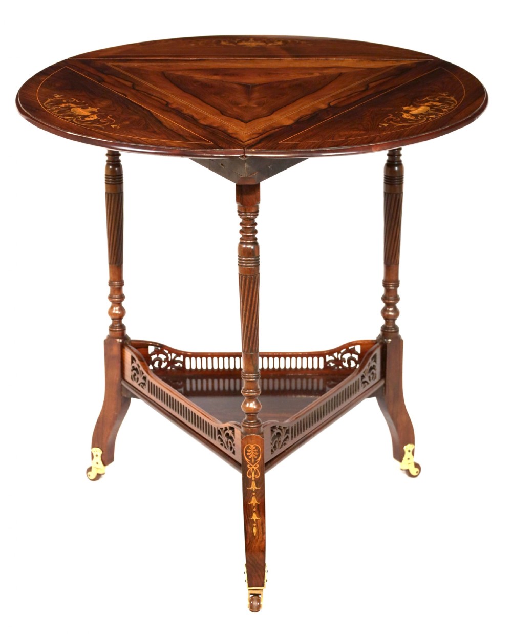 A Victorian Rosewood Marquetry Triangular Dropleaf Occasional Table