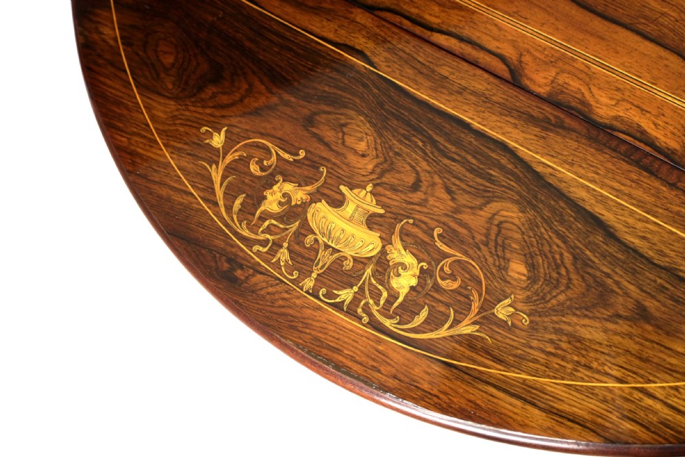 A Victorian Rosewood Marquetry Triangular Dropleaf Occasional Table View III