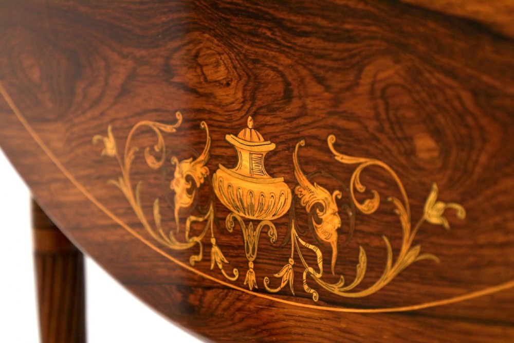A Victorian Rosewood Marquetry Triangular Dropleaf Occasional Table View V