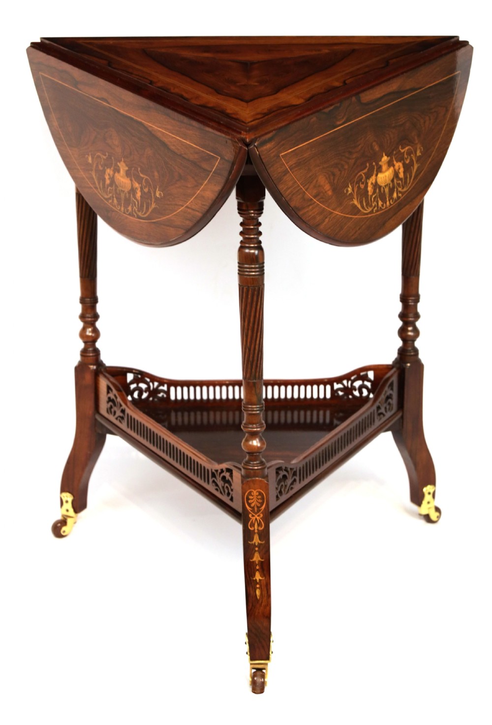 A Victorian Rosewood Marquetry Triangular Dropleaf Occasional Table View VII