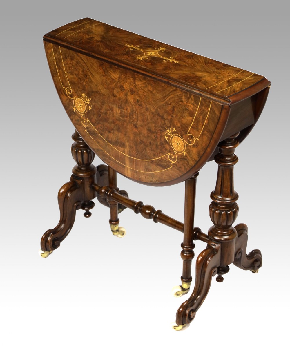 An Exquisite Victorian Burr Walnut Cabriole Leg Baby Sutherland Table