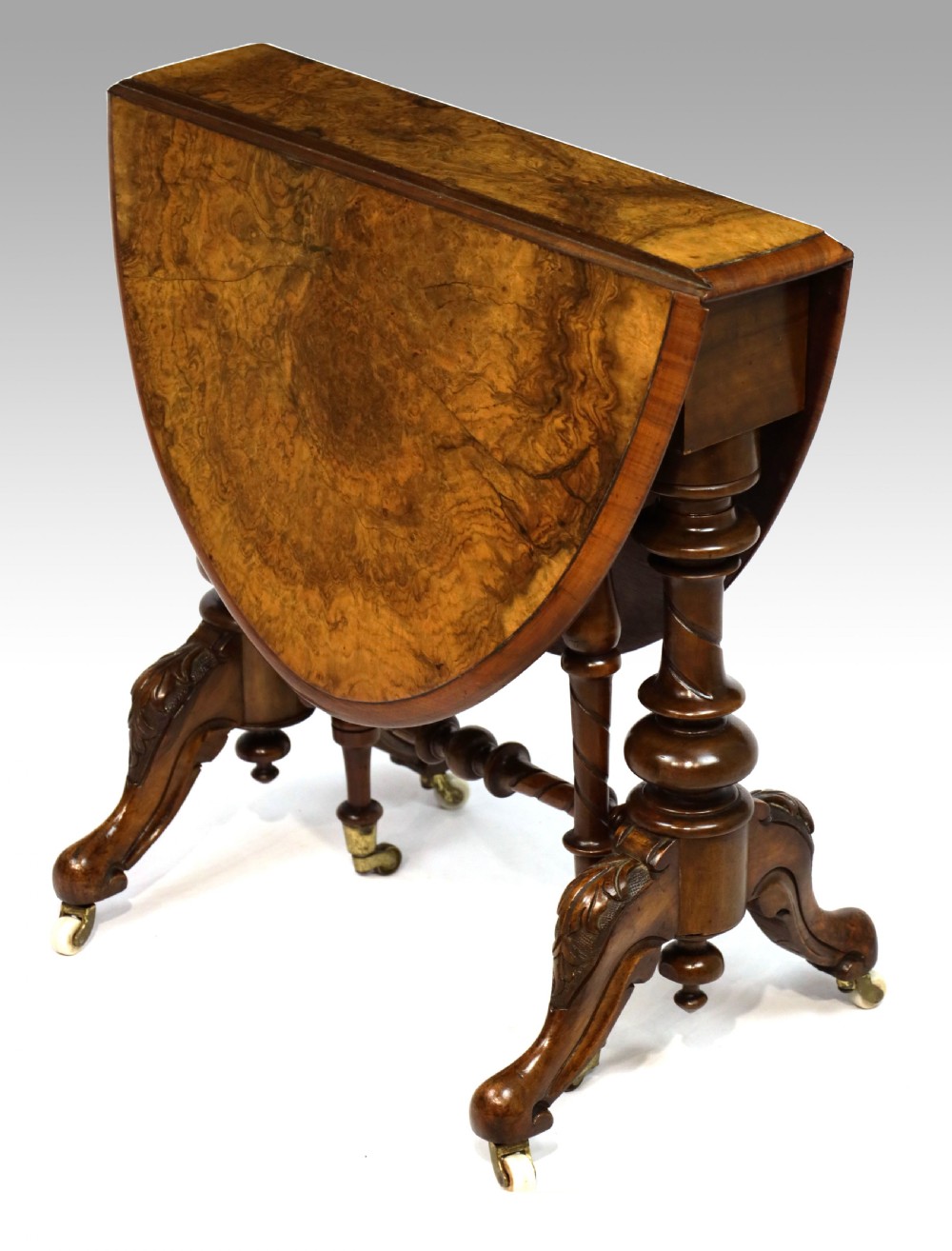 A Fine Victorian Burr Walnut Cabriole Leg Baby Sutherland Table