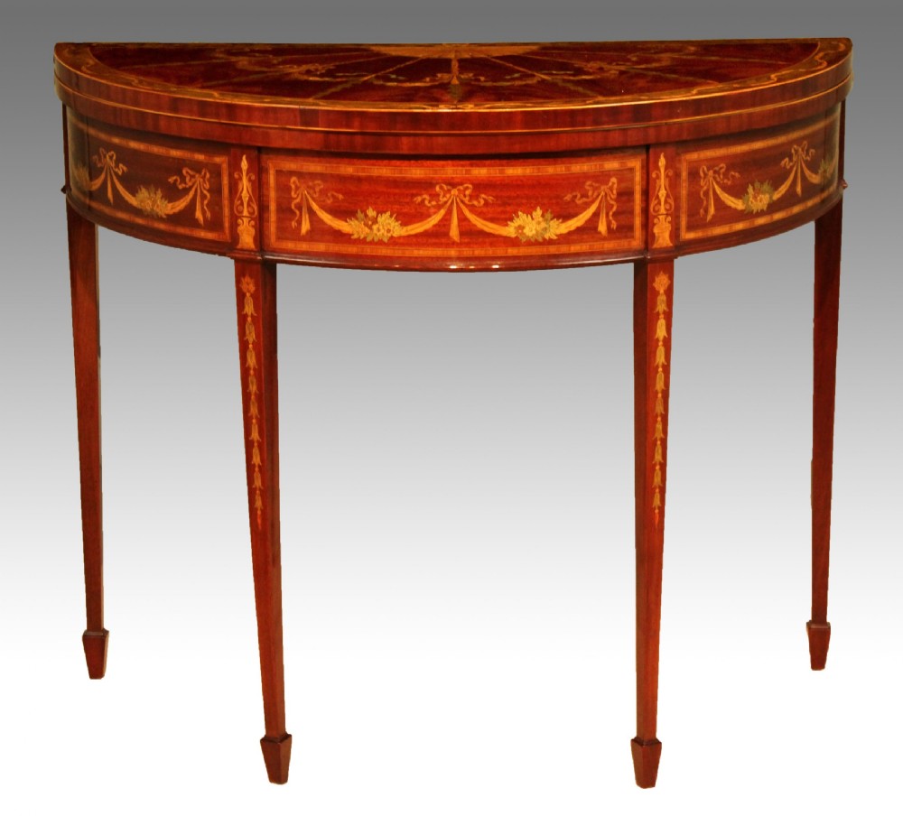 A Quality Late Victorian Mahogany Inlaid Demi-lune Card Table.
