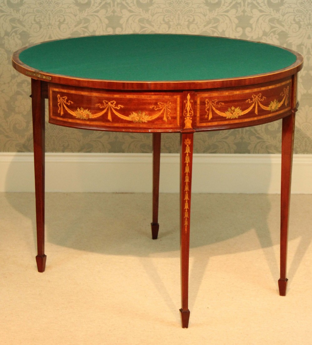 A Quality Late Victorian Mahogany Inlaid Demi-lune Card Table. View III