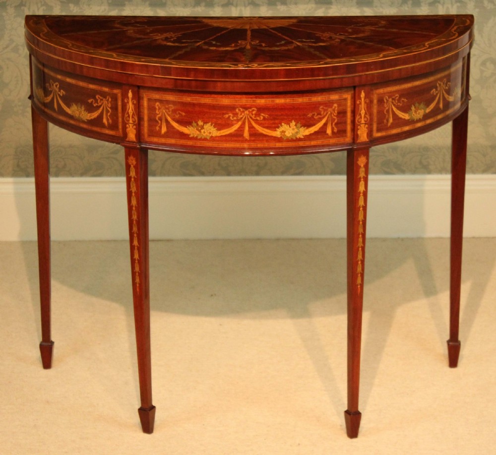 A Quality Late Victorian Mahogany Inlaid Demi-lune Card Table. View VIII