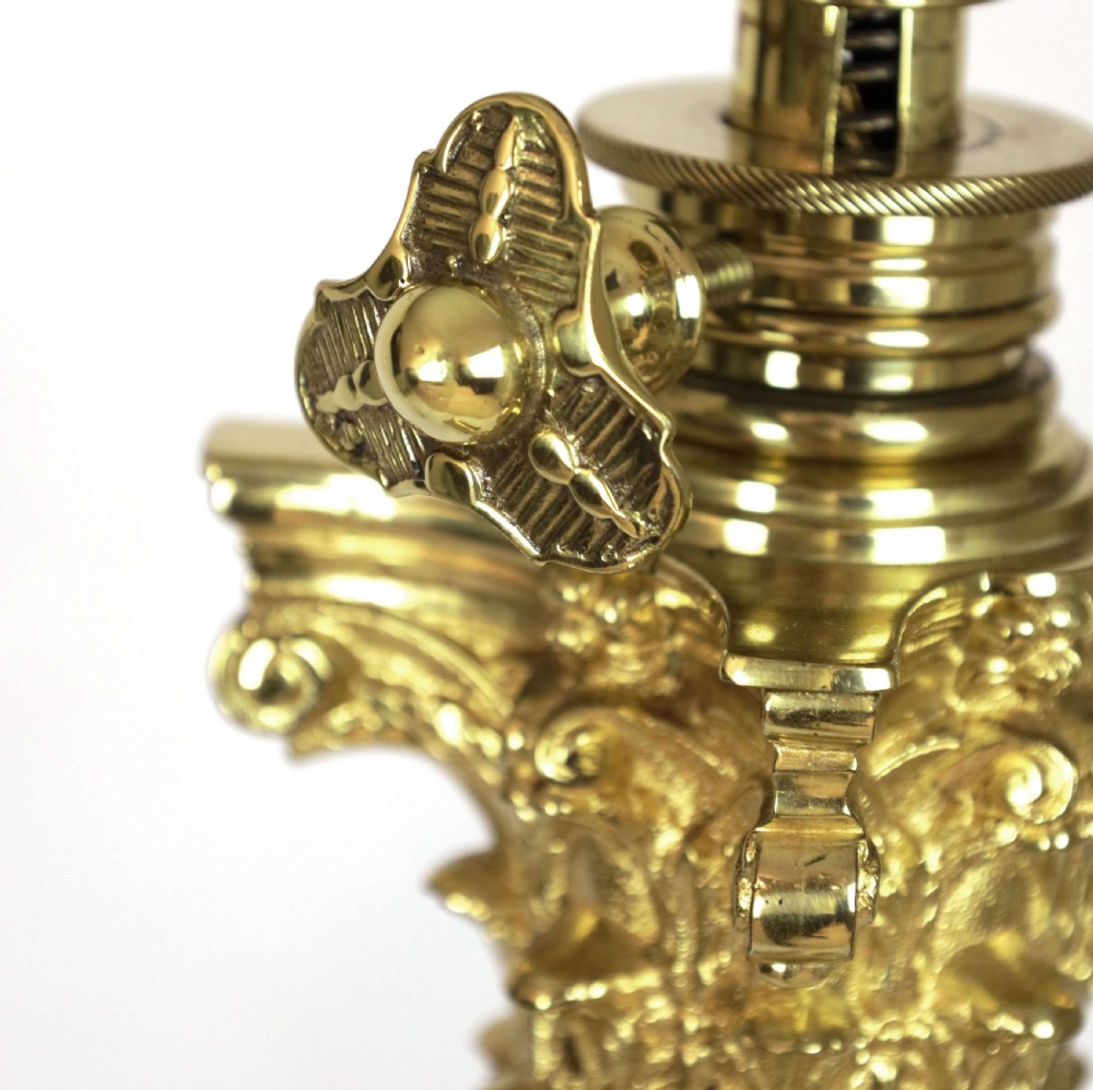 A Hinks & Sons Victorian Brass Corinthian Column Adjustable floor Lamp View III
