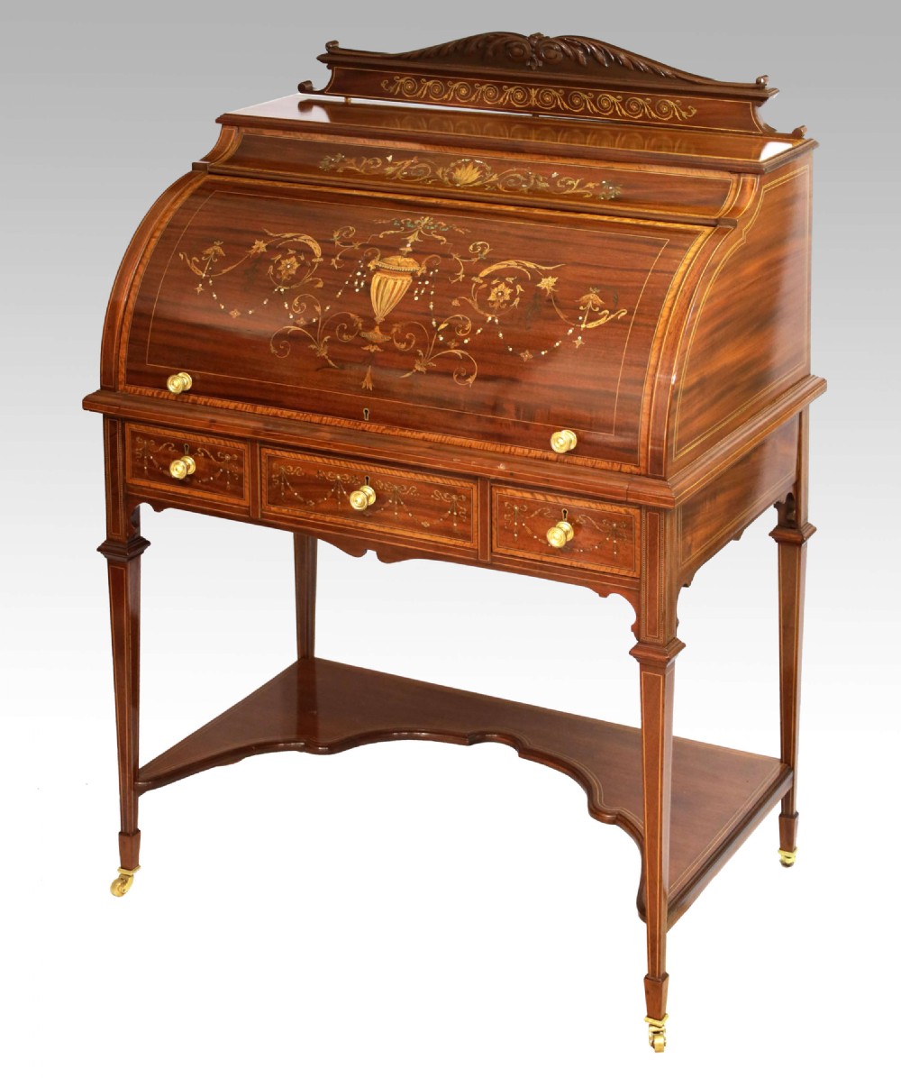 A Beautiful Late Victorian Mahogany Cylinder Desk View X
