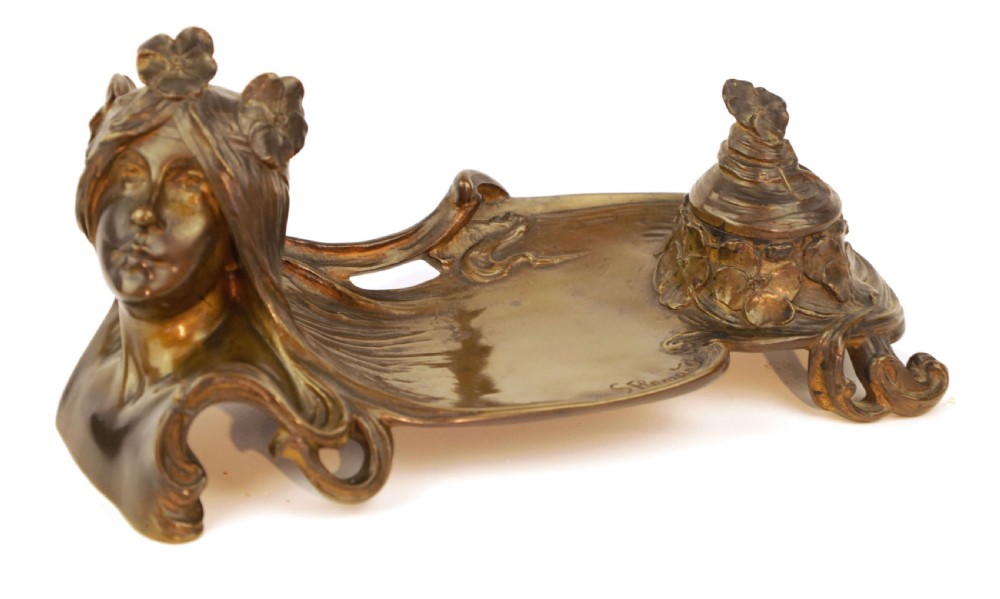 After Georges Flamand (1895-1925) Bronze Inkstand