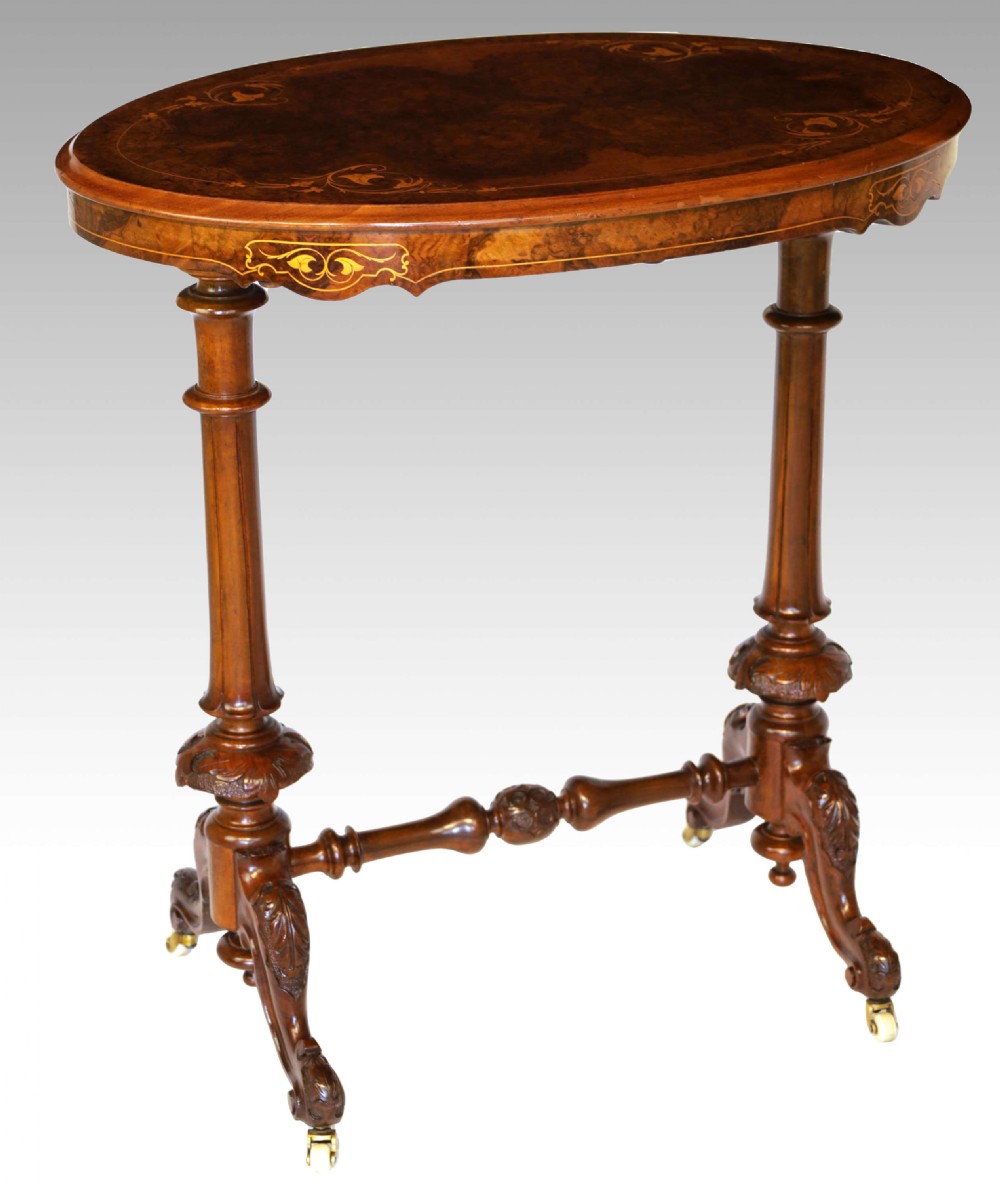 The Quality Victorian Burr-walnut Inlaid Stretcher Table