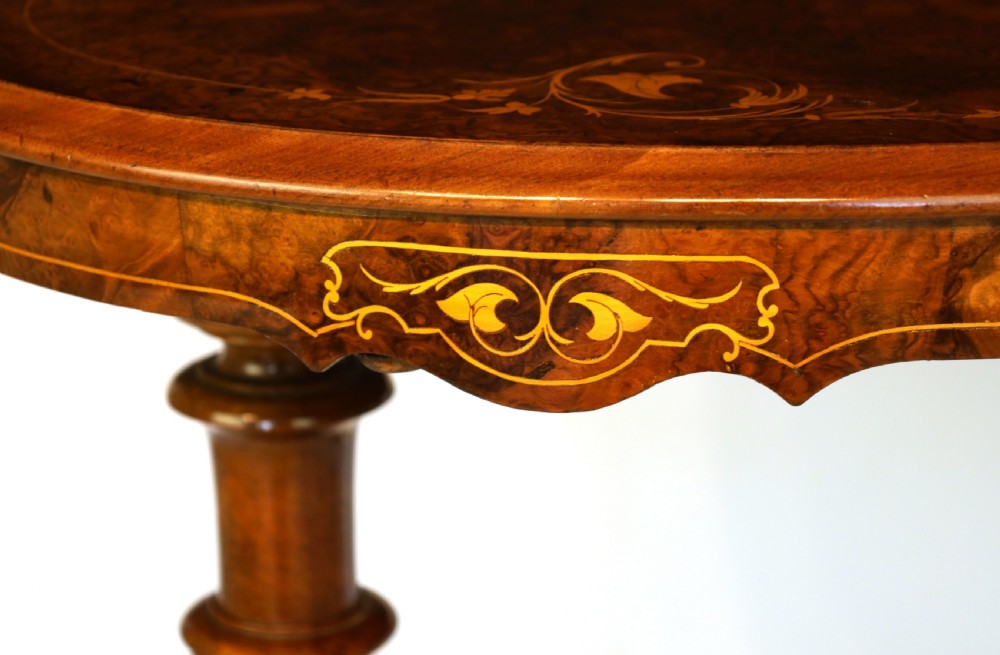 The Quality Victorian Burr-walnut Inlaid Stretcher Table View II