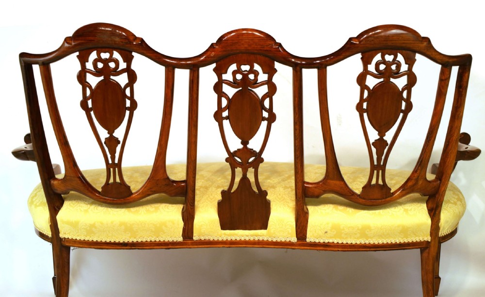 A Fine Quality Late Victorian Rosewood Inlaid Three Seater Settee View VII