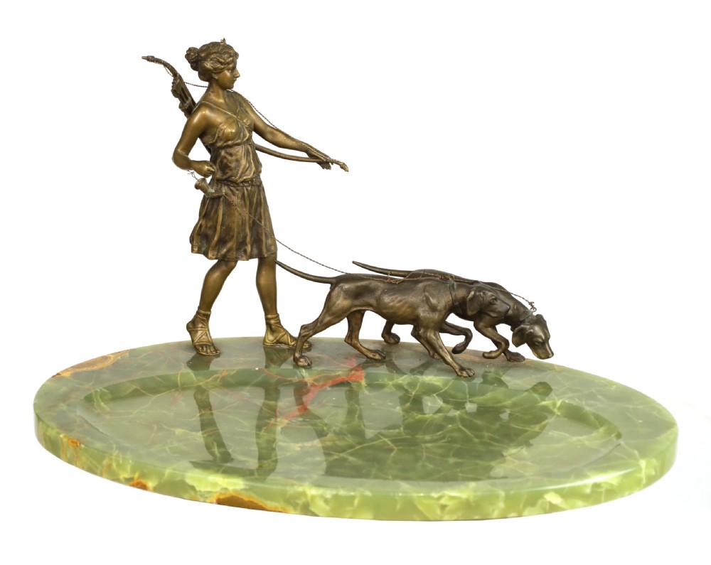 A 19th Century French Bronze and Onyx Figural Desk Tidy