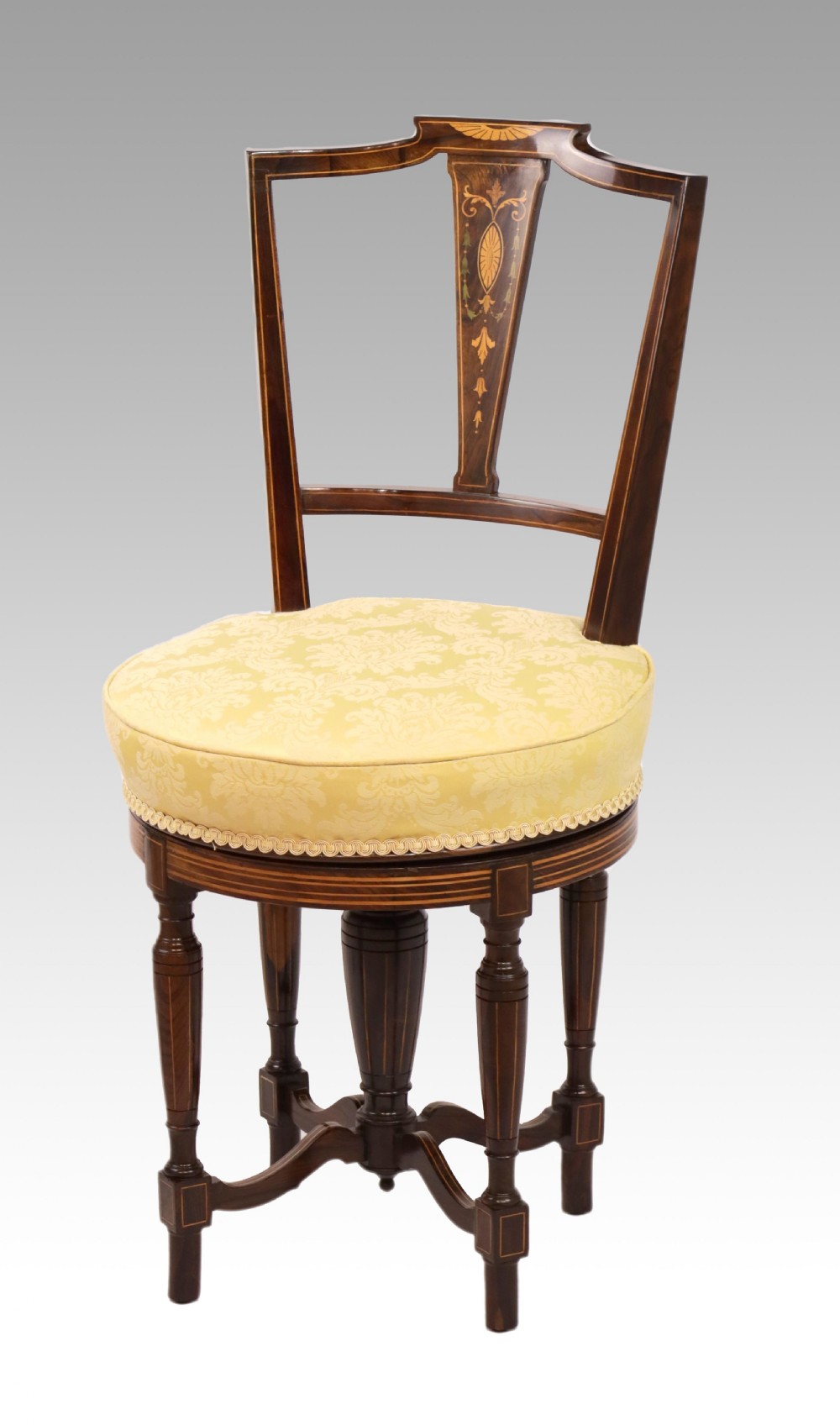 An Elegant Quality Inlaid Victorian Rosewood Harpist Stool