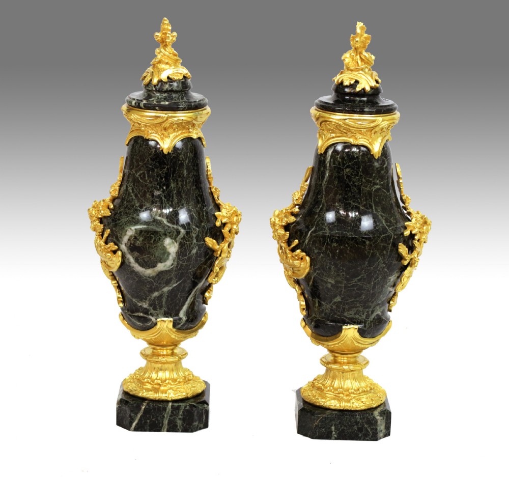 A Pair of Late 19th C Verde Antico and Ormolu Mounted Cassolettes
