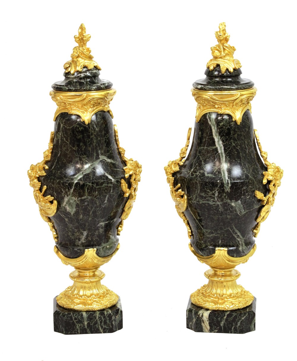A Pair of Late 19th C Verde Antico and Ormolu Mounted Cassolettes View II