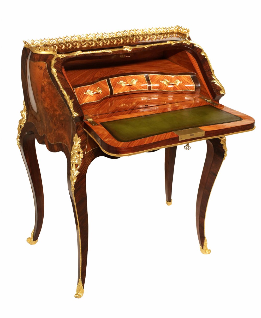 A Fine French Burr Walnut and Kingwood Ormolu Mounted Bureau de Dame View V