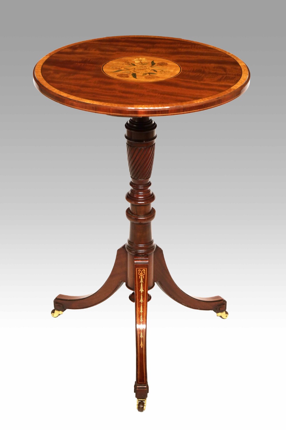 A Fine Victorian Inlaid Mahogany Circular Tripod Occasional Table