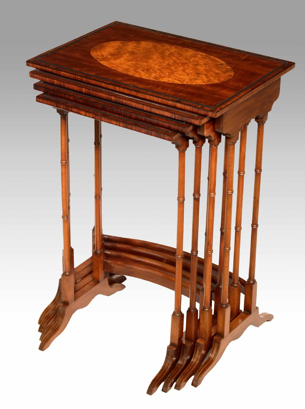 A Fine Set of 4 Victorian Inlaid Mahogany Nest of Tables