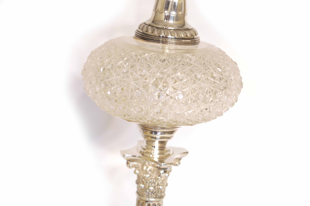An Early Victorian Solid Silver Electrified Oil Table Lamp View V