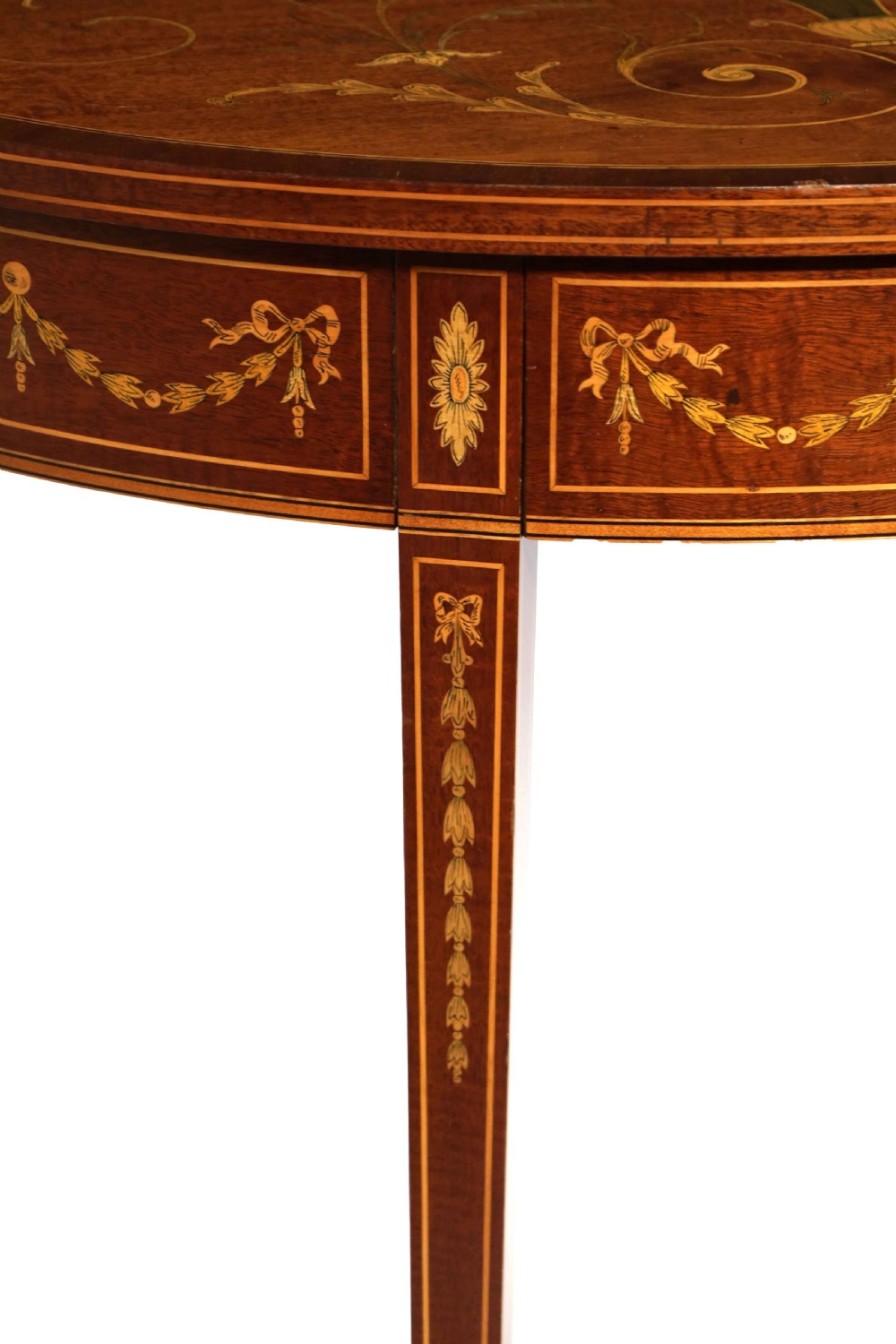 A Late Victorian Mahogany Inlaid Demi lune Side Table View II