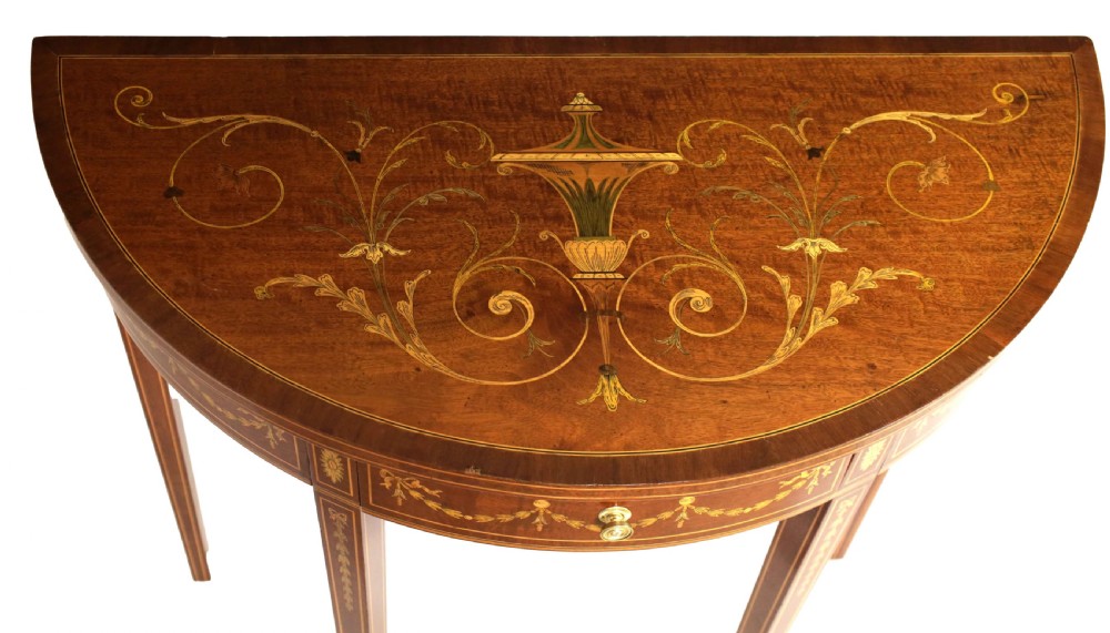 A Late Victorian Mahogany Inlaid Demi lune Side Table View III