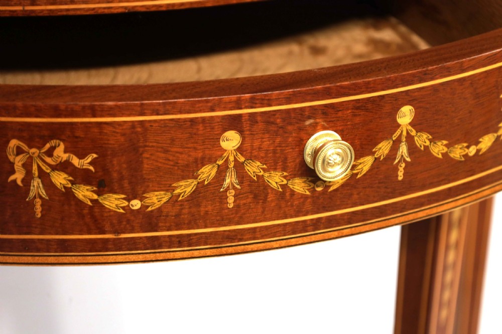 A Late Victorian Mahogany Inlaid Demi lune Side Table View IV