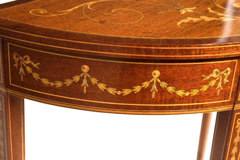 A Late Victorian Mahogany Inlaid Demi lune Side Table View V