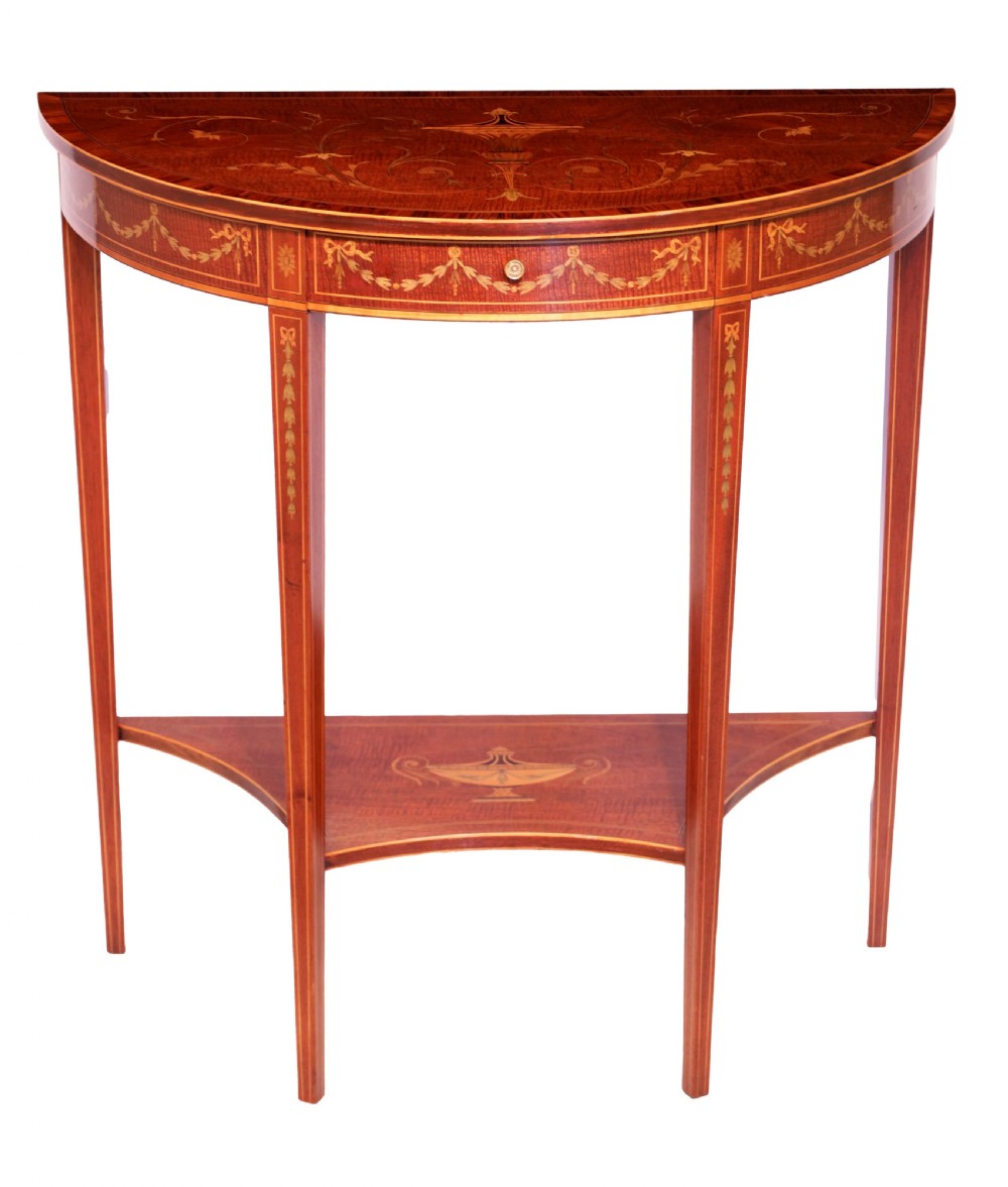 A Quality Late Victorian Mahogany Inlaid Demi Lune Table View II