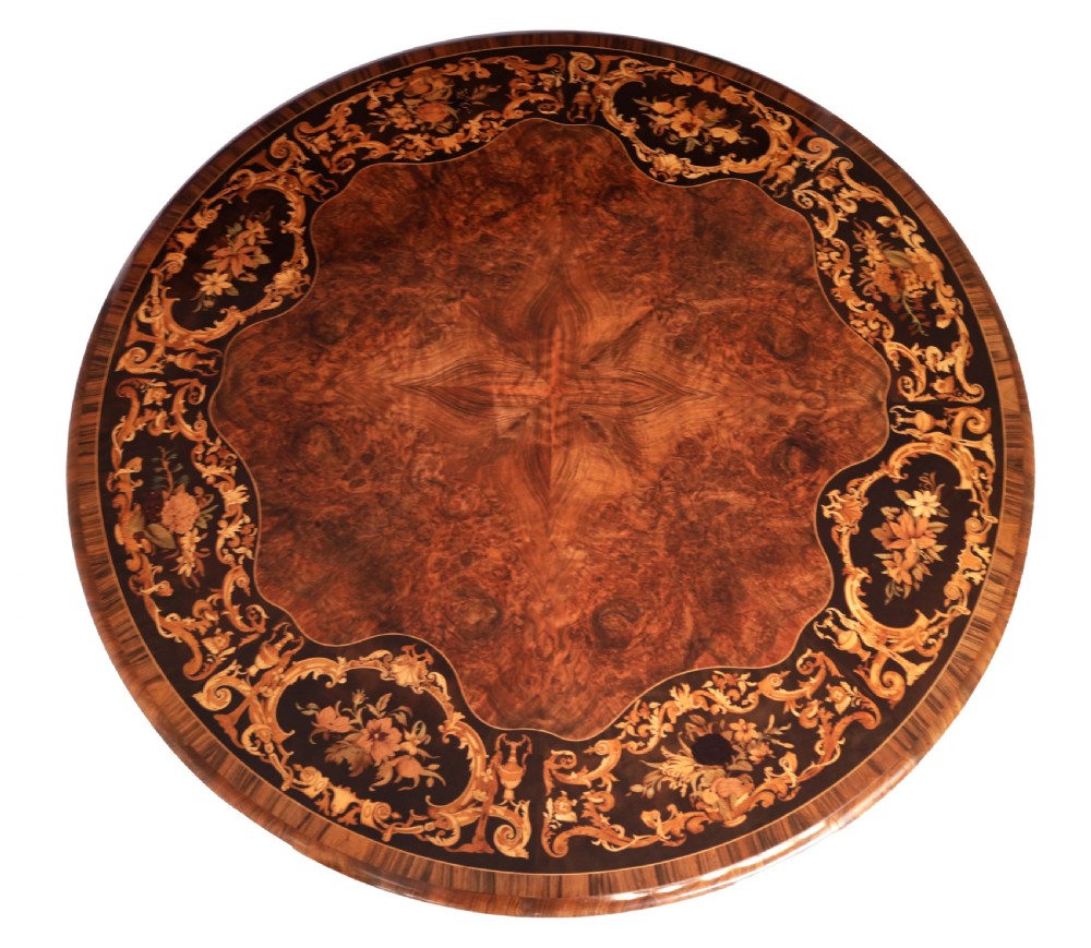 An Exhibition Quality Victorian Inlaid Burr Walnut Centre Table View III