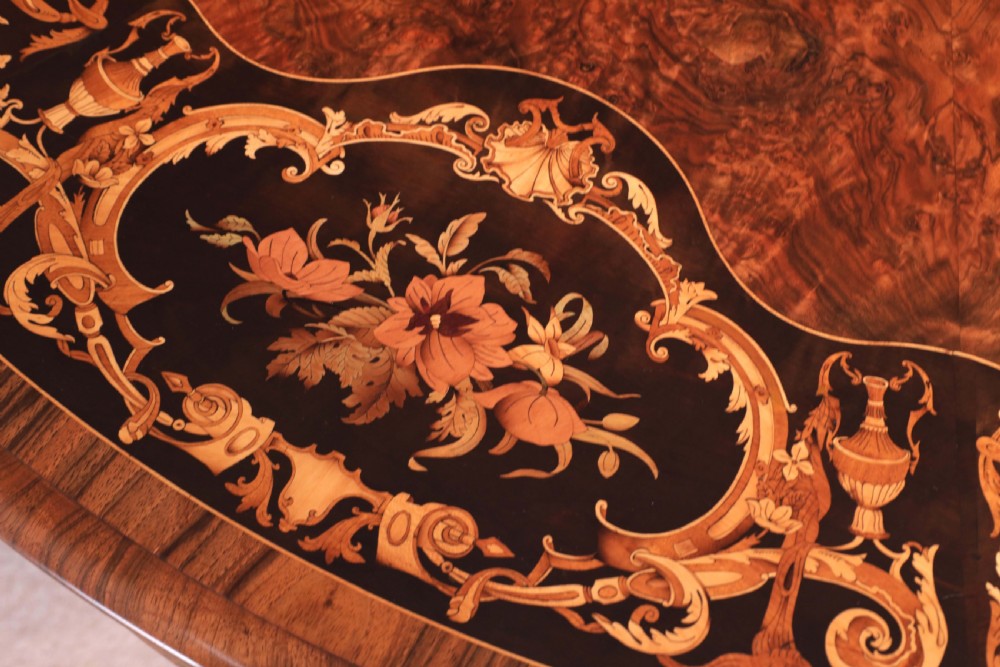 An Exhibition Quality Victorian Inlaid Burr Walnut Centre Table View IV