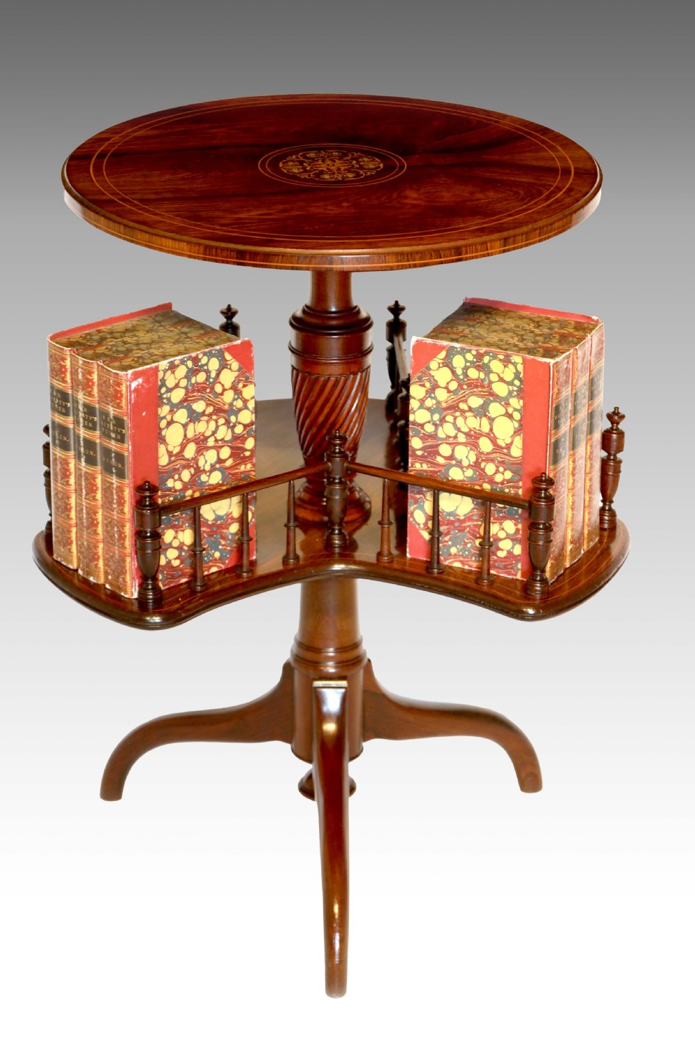 A Quality Late Victorian Inlaid Rosewood Revolving Library Table