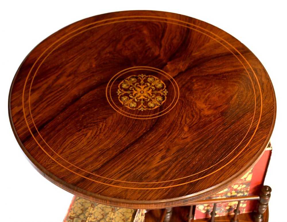 A Quality Late Victorian Inlaid Rosewood Revolving Library Table View II