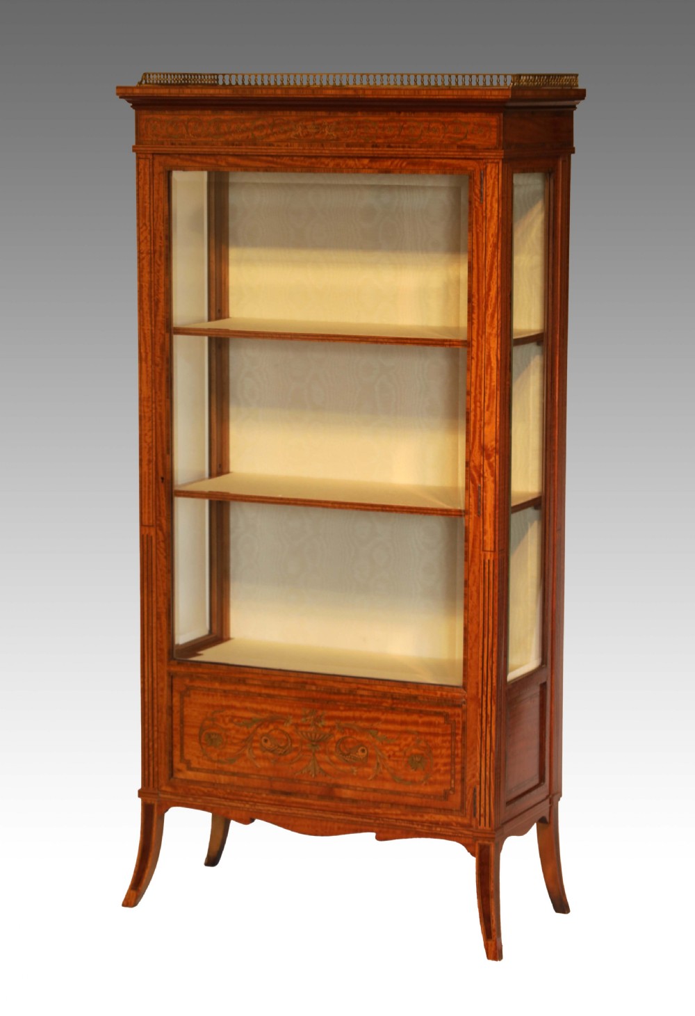 A Fine Victorian Satinwood Inlaid Display Cabinet by Maple & Co