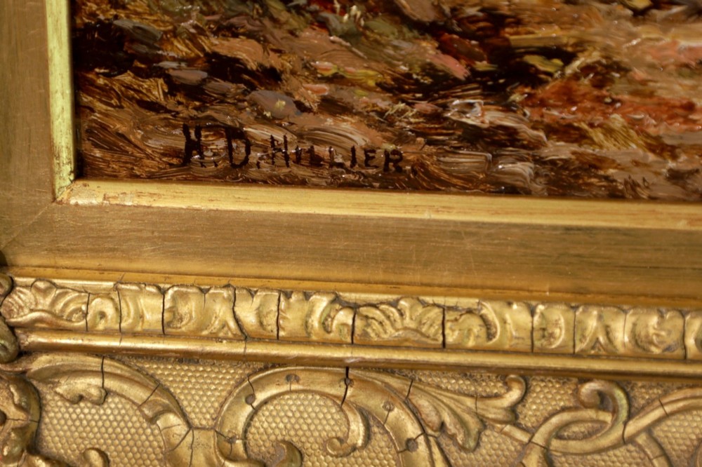 A Victorian oil painting depicting cattle watering at a mountain lake, housed within a deeply carved giltwood frame. View III