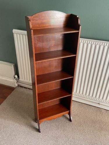 Edwardian mahogany open bookcase with satinwood inlay stringing 