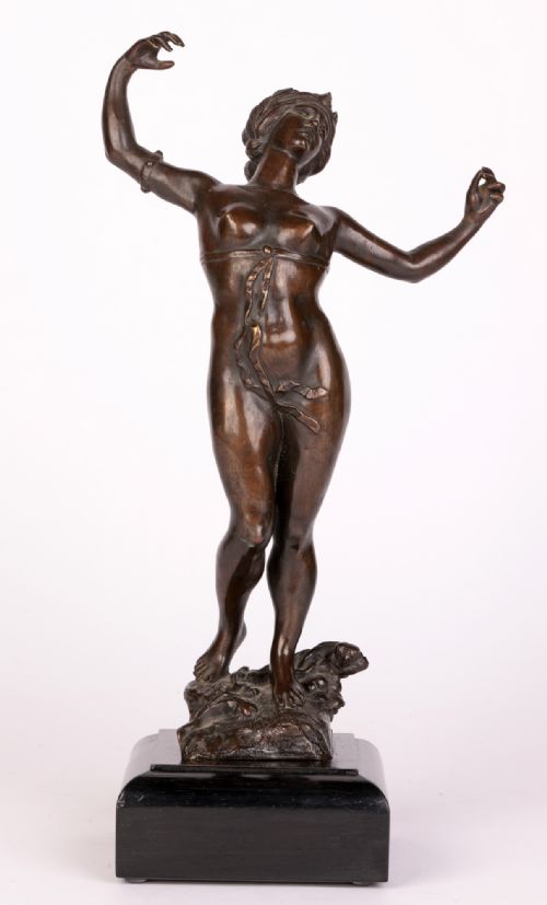 THEODOR FRIEDL AUSTRIAN DANCING FEMALE NUDE BRONZE SCULPTURE