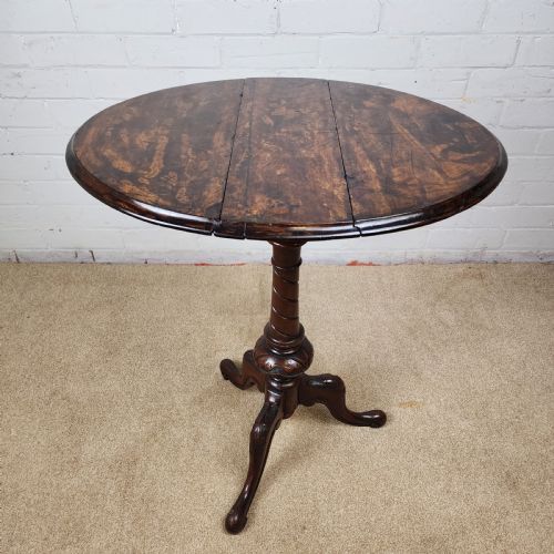 A VICTORIAN BURR WALNUT AND MAHOGANY SWIVEL TOP DROP LEAF OCCASIONAL TABLE - ADDITIONAL PHOTO 11