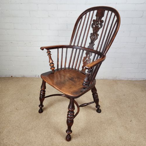 ANTIQUE WINDSOR CHAIR WITH CRINOLINE STRETCHER NOTTINGHAMSHIRE 19TH C - ADDITIONAL PHOTO 2