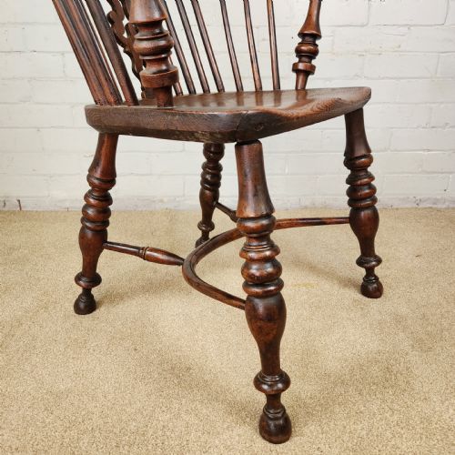 ANTIQUE WINDSOR CHAIR WITH CRINOLINE STRETCHER NOTTINGHAMSHIRE 19TH C - ADDITIONAL PHOTO 9