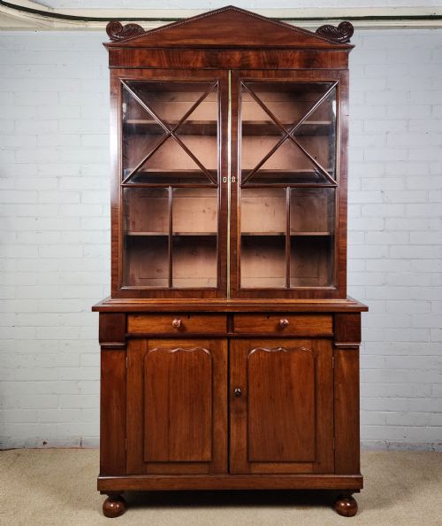 ANTIQUE MAHOGANY BOOKCASE CUPBOARD CONTINENTAL 19TH CENTURY - ADDITIONAL PHOTO 13