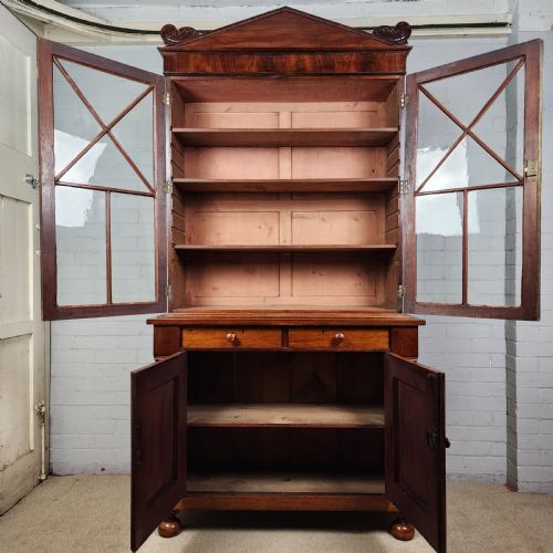 ANTIQUE MAHOGANY BOOKCASE CUPBOARD CONTINENTAL 19TH CENTURY - ADDITIONAL PHOTO 1
