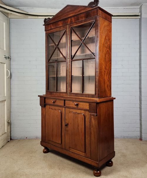 ANTIQUE MAHOGANY BOOKCASE CUPBOARD CONTINENTAL 19TH CENTURY - ADDITIONAL PHOTO 8
