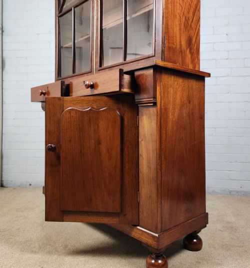 ANTIQUE MAHOGANY BOOKCASE CUPBOARD CONTINENTAL 19TH CENTURY - ADDITIONAL PHOTO 9