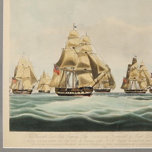 FRAMED ANTIQUE AQUATINT EAST INDIA COMPANY SHIP INGLIS 19TH C AFTER W J HUGGINS - ADDITIONAL PHOTO 2