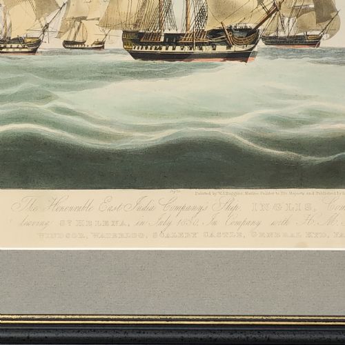 FRAMED ANTIQUE AQUATINT EAST INDIA COMPANY SHIP INGLIS 19TH C AFTER W J HUGGINS - ADDITIONAL PHOTO 4