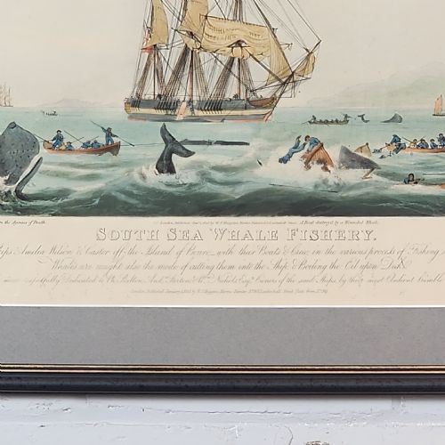 FRAMED ANTIQUE AQUATINT SOUTH SEA WHALE FISHERY 19TH C AFTER W J HUGGINS - ADDITIONAL PHOTO 2