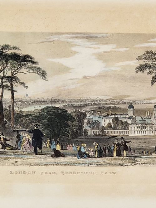 LONDON FROM GREENWICH PARK BY TA PRIOR 19TH CENTURY HAND COLOURED ETCHING - ADDITIONAL PHOTO 3