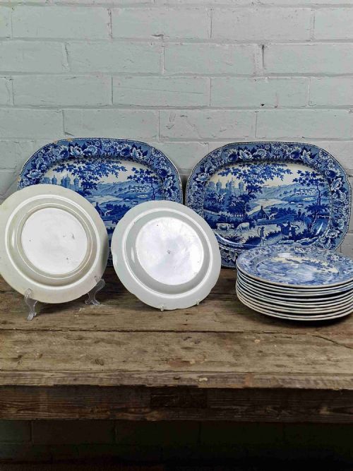 GEORGIAN BLUE WHITE TRANSFERWARE DINNER SERVICE LADIES OF LLANGOLLEN PATTERN - ADDITIONAL PHOTO 1